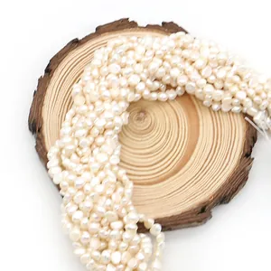 Natural baroque freshwater pearls 4-5mm on wood slice for DIY jewelry making