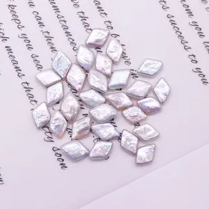 Rhombus-shaped natural freshwater pearls in iridescent purple for DIY jewelry making
