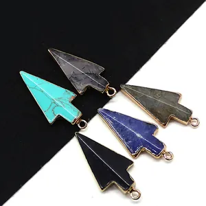 Natuursteen Pijlpunt Hanger Goud Verguld Koper Rand DIY Sieraden Maken Ketting Benodigdheden Alleen Hanger Zonder Ketting