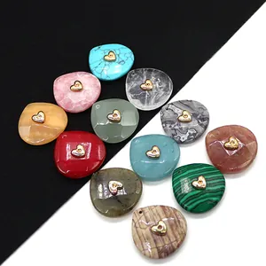 Natural Stone Waterdrop Pendant Gold Metal Heart Star Rose Inlay For DIY Jewelry Making Necklaces Accessories