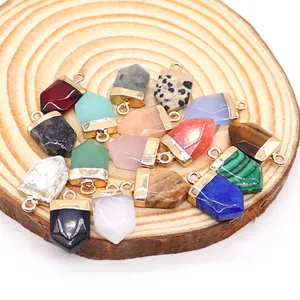 Natuurlijke malachiet en lapis lazuli zeshoekige hangers met vergulde metalen oogjes