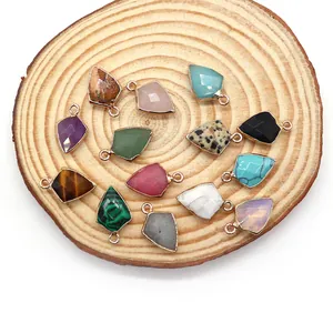 Shield-shaped natural stone pendants with gold plated edges for DIY jewelry making