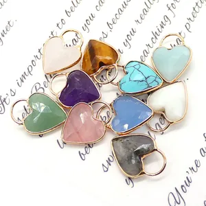 Pendenti a cuore in pietra naturale sfaccettata con bordi placcati oro multicolore