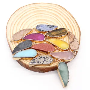 Pendentifs naturels en forme de plumes avec bords dorés pour colliers DIY créatifs