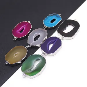 Natuursteen Agaat Plak Connector Hangers Vergulde Zilveren Rand Onregelmatige Geode Druzy Schakels Voor DIY Sieraden Accessoires