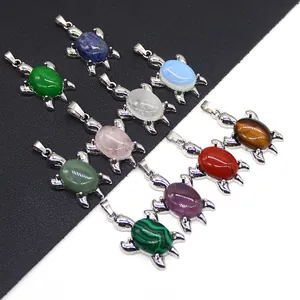 Ciondolo a Forma di Tartaruga in Pietra Naturale Galvanizzato Ciondolo Animale per Creazione di Gioielli DIY Portachiavi Collana Accessori
