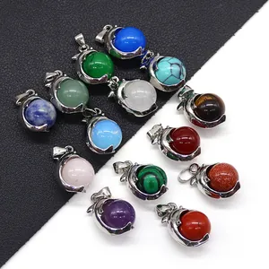 Natural Stone Dolphin Round Bead Pendant Copper Electroplated Creative DIY Jewelry Making Charm For Necklace Accessories