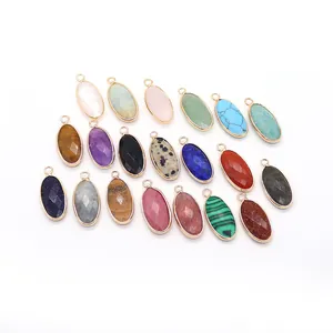Gefacetteerde ovale natuursteen hangers met vergulde randen voor DIY-sieraden