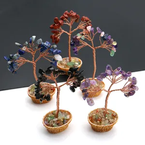 Set de cinco árboles de la vida con cristales naturales y bases de cestas metálicas