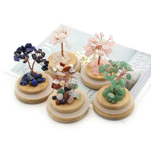 Set de árboles de la fortuna en cristal hechos a mano con varias piedras y base de madera