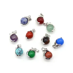 Set of 10 dolphin-shaped natural stone pendants with assorted gemstone beads and silver bails