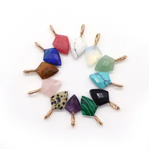 Set of 12 faceted shield-shaped natural stone pendants with decorative gold bails