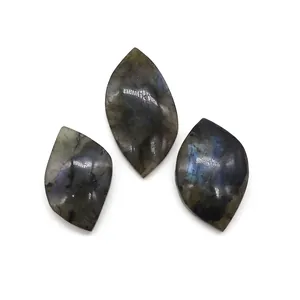 Polished marquise-shaped labradorite stones with iridescent blue and green flashes