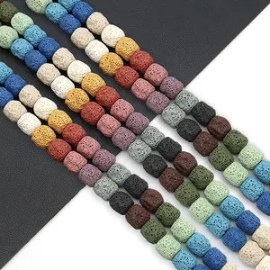Perles en Pierre de Lave Naturelle pour la Fabrication de Bijoux DIY Roches Poreuses Colorées d'Aromathérapie Perles Polies