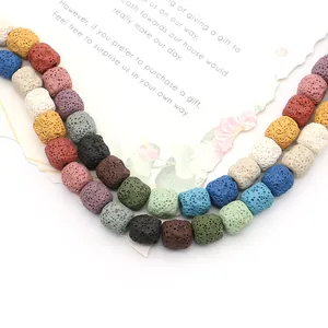 Perles cubes en lave colorée pour bijoux DIY avec texture poreuse naturelle d'aromathérapie
