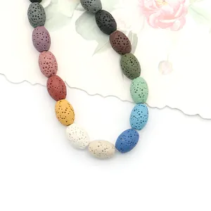 Ovale natuurlijke vulkanische stenen kralen in regenboogkleuren voor DIY sieraden maken