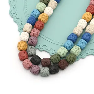 Perles cubiques en pierre de lave poreuse colorée pour création bijoux diffuseur