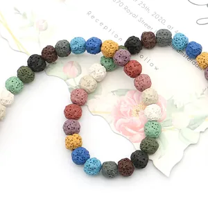 Gekleurde natuurlijke lavasteen ronde kralen voor DIY sieraden met poreuze textuur