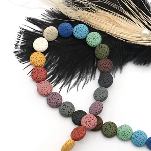 Perle rotonde colorate in pietra lavica vulcanica con trama porosa per gioielli fai-da-te
