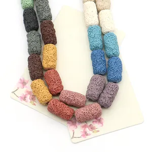 Bunte zylindrische Lavastein-Perlen mit natürlichen Poren für DIY-Schmuckarmbänder