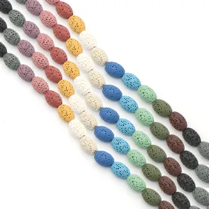 Kleurrijke ovale lavastenen kralen met natuurlijke poreuze textuur voor DIY-sieraden