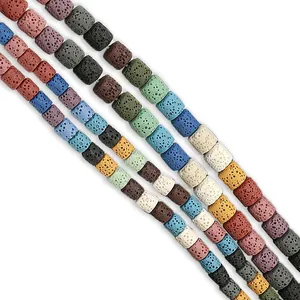 Cuentas cilíndricas de piedra de lava colorida con textura porosa para joyería DIY
