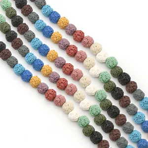 Kleurrijke vulkanische lavastenen ronde kralen met poreuze textuur voor DIY sieraden