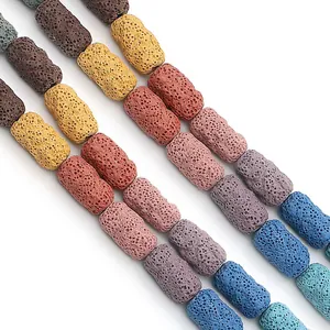 Bunte zylindrische Lavastein-Perlen mit natürlicher Porenstruktur für DIY-Schmuck