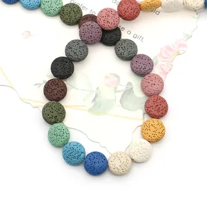 Perle piatte tonde in pietra lavica naturale in colori misti per creazione di gioielli