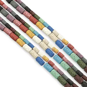 Perles cylindriques en pierre de lave colorée avec texture poreuse pour bijoux DIY
