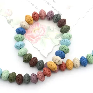 Multicolor oval lava rock spacer beads with porous texture for DIY jewelry making