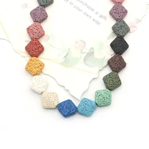 Colorful square lava stone beads with natural volcanic pores for DIY jewelry accessories