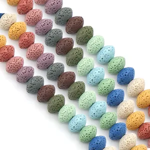 Colorful oval lava stone loose beads for DIY jewelry making with porous texture