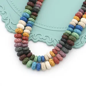 Colorful flat round volcanic lava stone loose beads for DIY jewelry making and crafting