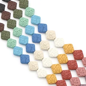 Colorful square porous lava stones beads for DIY essential oil diffuser jewelry making