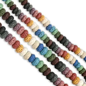 Colorful lava stone abacus beads with natural porous texture for DIY jewelry making