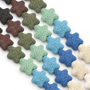 Star-shaped volcanic lava stone beads in assorted colors for DIY jewelry making