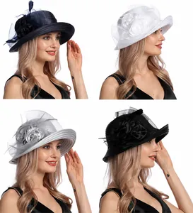 Women's mesh floral sun hat in navy blue, white, grey, and black colors for beach travel