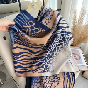 Women Fashion Zebra Animal Print Color-block Scarf Shawl Faux Cashmere Warm Wrap With Tassels For Travel Commuting