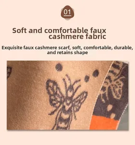 Foto macro de la textura de bufanda de cachemira sintética con estampado de abejas