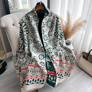 Bohemian Geometric Snowflake Pattern Winter Warm Imitation Cashmere Scarf Large Fringed Double Sided Shawl Wrap For Women