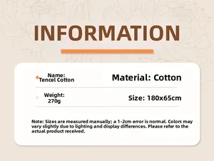 Thick cotton scarf detail showing specifications 270g weight and 180x65cm size dimensions