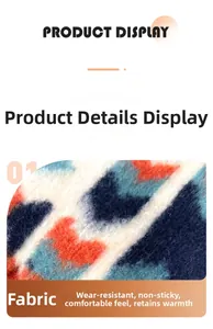 Close-up of thick plush fabric texture with orange and blue abstract weave patterns