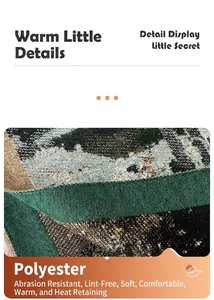Close-up of thick polyester shawl texture with vintage green and khaki floral pattern