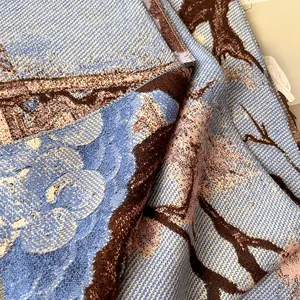 Detailed macro view of Jacquard woven floral fabric with dense stitching and clean edges
