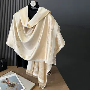 Women's Vintage Lotus Jacquard Scarf Shawl Dual Sided Satin Texture Warm Polyester Cotton Pashmina With Tassels For Winter Wedding Party