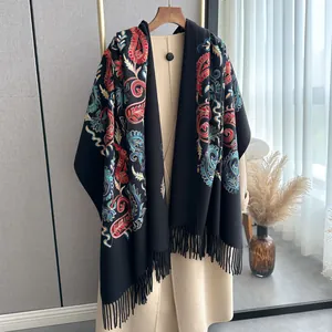 Γυναικείο Βίντατζ Κεντητό Κασκόλ Εσάρπα Paisley Απομίμηση Κασμίρ Πολυεστέρα Βαμβάκι Ζεστό Χειμερινό Με Φούντες Κομψά Αξεσουάρ