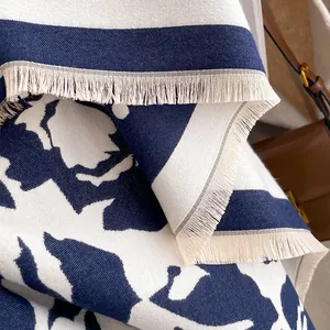 Polka dot rose navy cashmere feel scarf with tassel edge for winter style