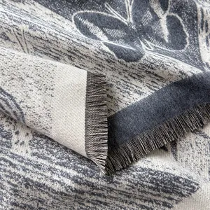 Châle en cachemire synthétique à motif papillon avec franges, écharpe réversible