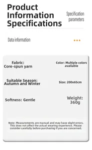 Specifications chart for core-spun yarn scarf 200X65cm weighing 360g for autumn winter